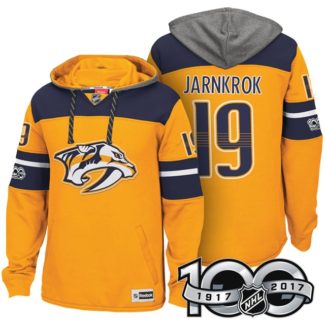 NHL Predators #19 Calle Jarnkrok Yellow Centennial Patch Hoodie