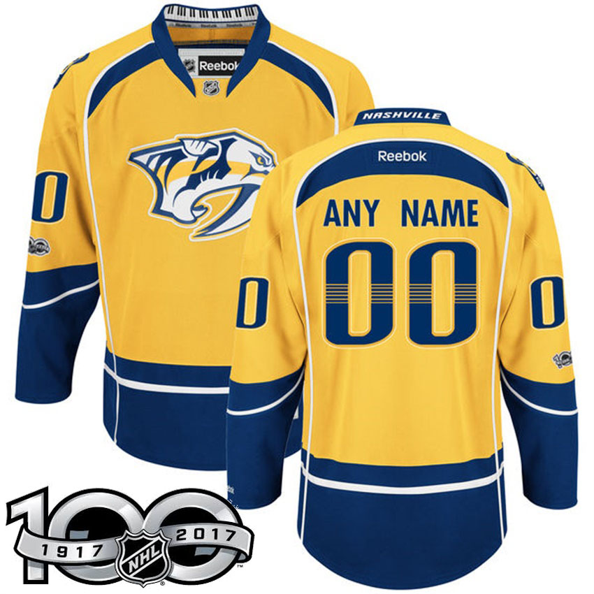 Nashville Predators Yellow Celebrate 100th Classic Patch Customized Jersey