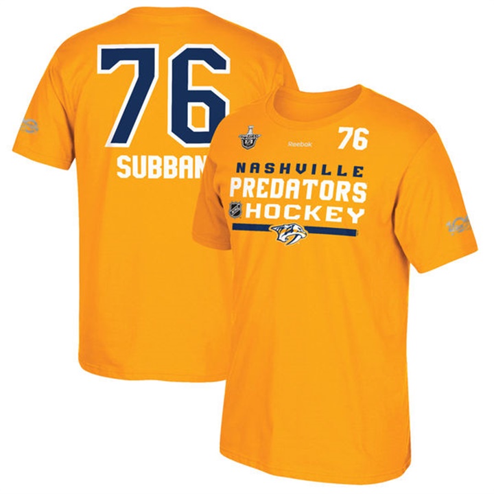 Predators #76 P.K. Subban Gold 2017 NHL Stanley Cup Playoffs Name And Number T-shirt