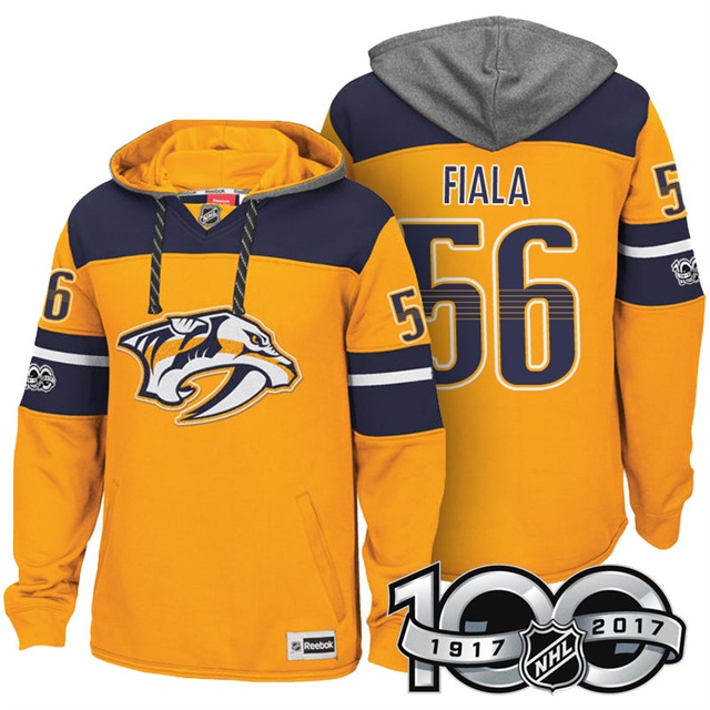 NHL Predators #56 Kevin Fiala Yellow Centennial Patch Hoodie