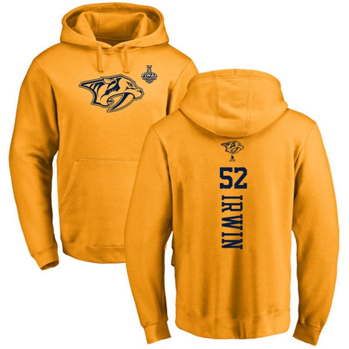 NHL Predators #52 Matt Irwin Gold 2017 Stanley Cup Final Pullover Hoodie