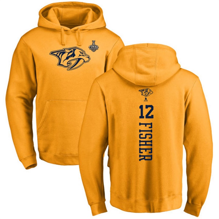 NHL Predators #12 Mike Fisher Gold 2017 Stanley Cup Final Pullover Hoodie