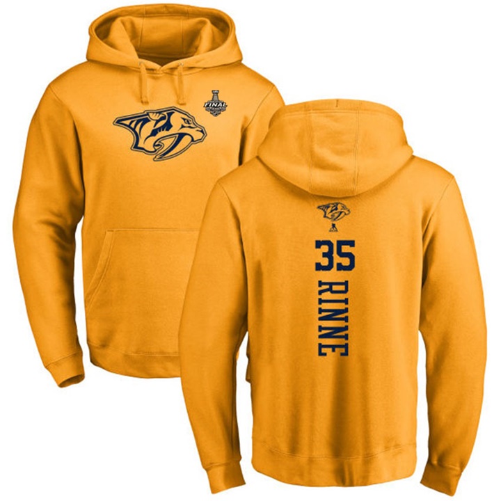 NHL Predators #35 Pekka Rinne Gold 2017 Stanley Cup Final Pullover Hoodie