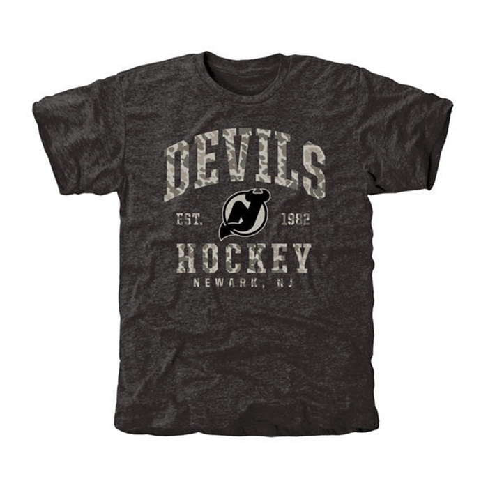 New Jersey Devils Camo Stack Black Tri-Blend T-Shirt