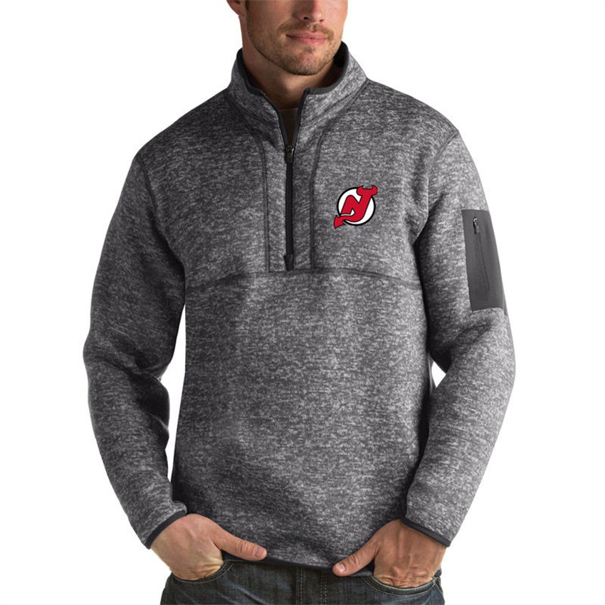 New Jersey Devils Charcoal Antigua Fortune Half Zip Pullover Hoodie