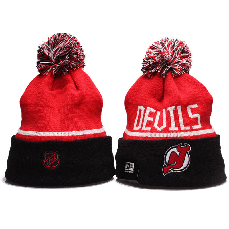 2016-2017 New Jersey Devils Team Cuffed Knit Hat With Pom Beanies Red/Black