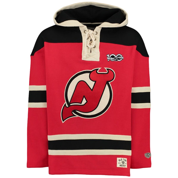 NHL Devils Red Centennial Patch Pullover Old Time Hockey Hoodie