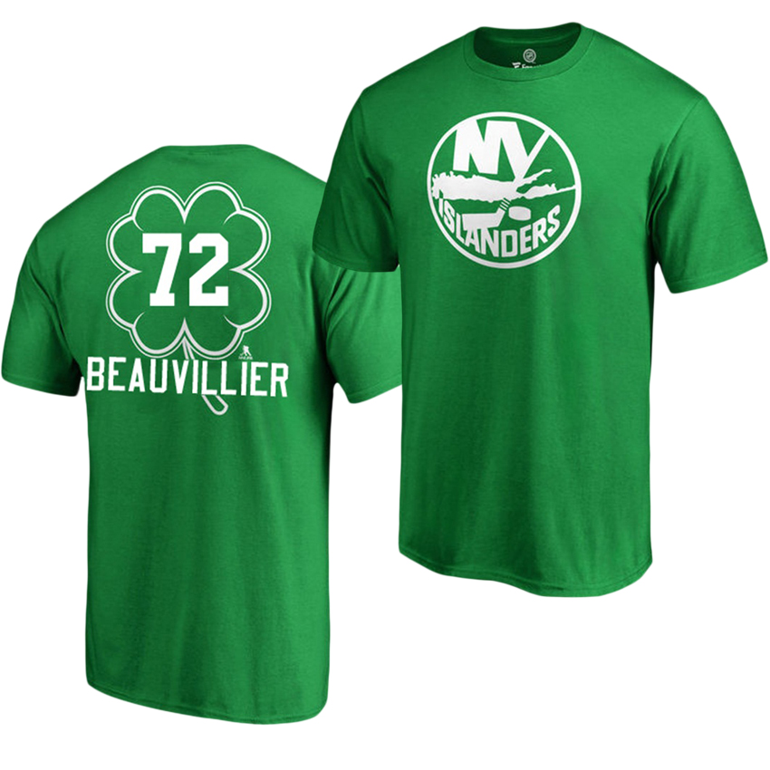 Islanders Anthony Beauvillier #72 Green Name And Number St. Patty's Day T-shirt