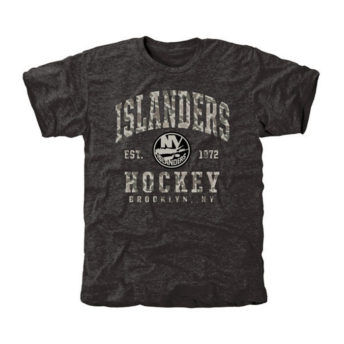 New York Islanders Camo Stack Black Tri-Blend T-Shirt