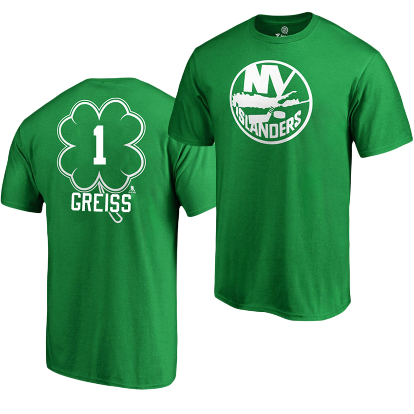 Islanders Thomas Greiss #1 Green Name And Number St. Patty's Day T-shirt