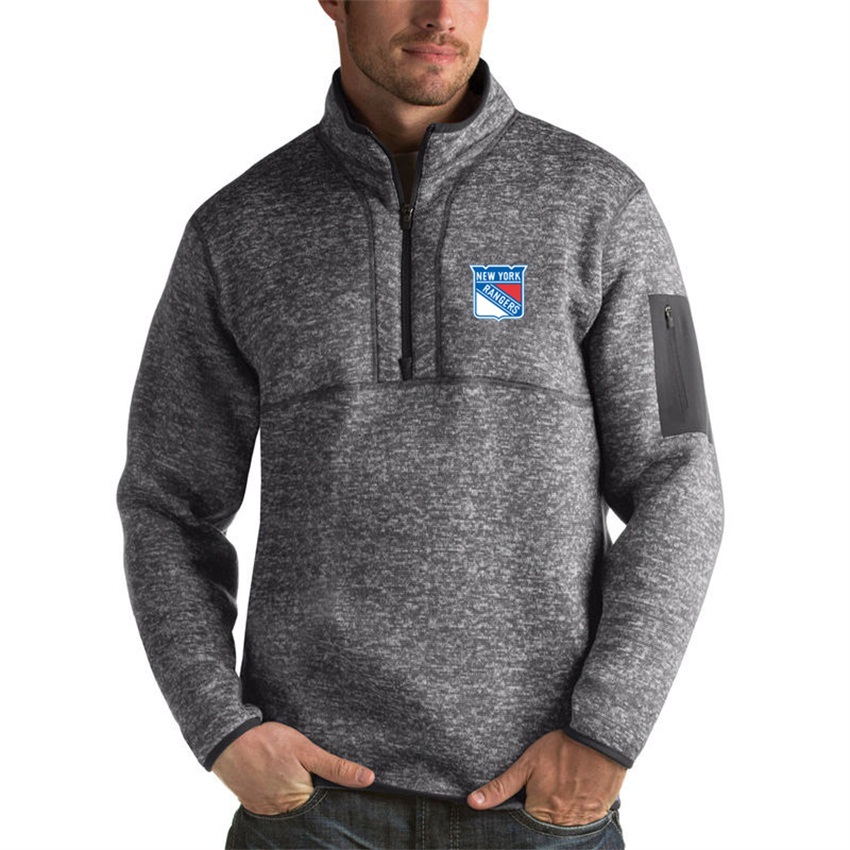 New York Rangers Charcoal Antigua Fortune Half Zip Pullover Hoodie