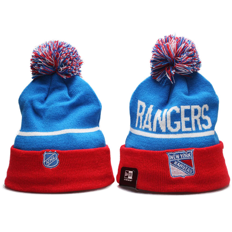 2016-2017 New York Rangers Team Cuffed Knit Hat With Pom Beanies Light Blue/Red