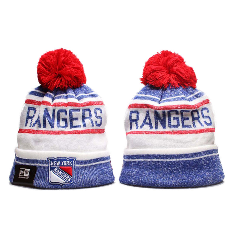 2016-2017 New York Rangers Team Cuffed Knit Hat With Pom Beanies White/Blue