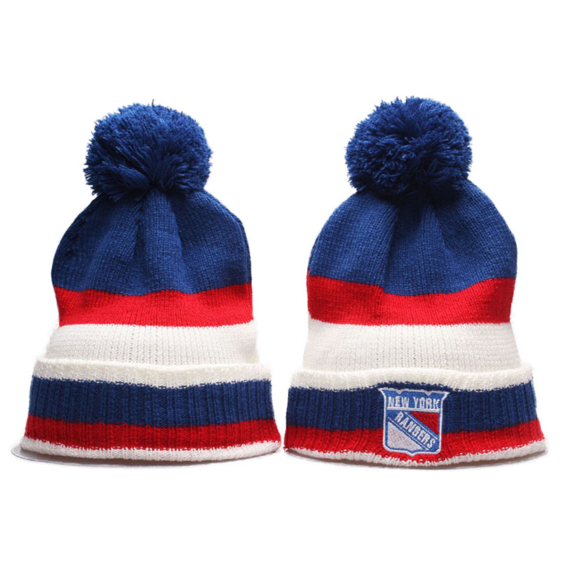 2016-2017 New York Rangers Team Cuffed Knit Hat With Pom Beanies White/Blue/Red