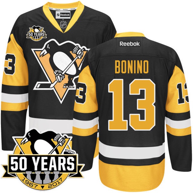 Penguins #13 Nick Bonino 50th Anniversary Black 2016 Stanley Cup Champions Jersey