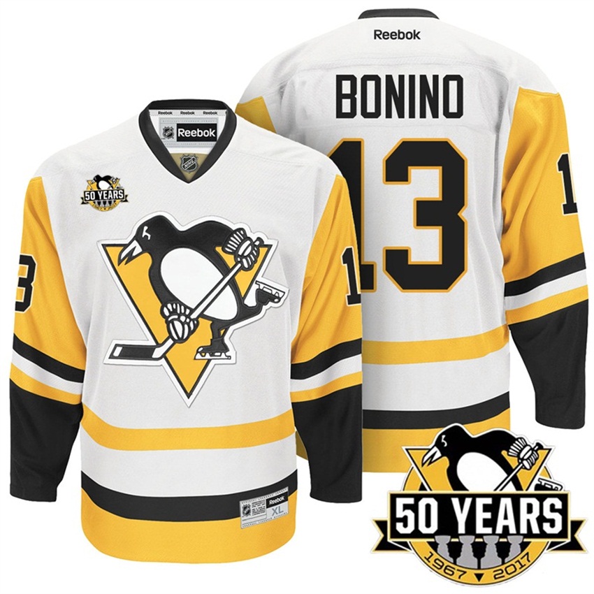 2016-17 NHL Nick Bonino #13 Penguins 50th Anniversary White Gold Away Premier Jersey