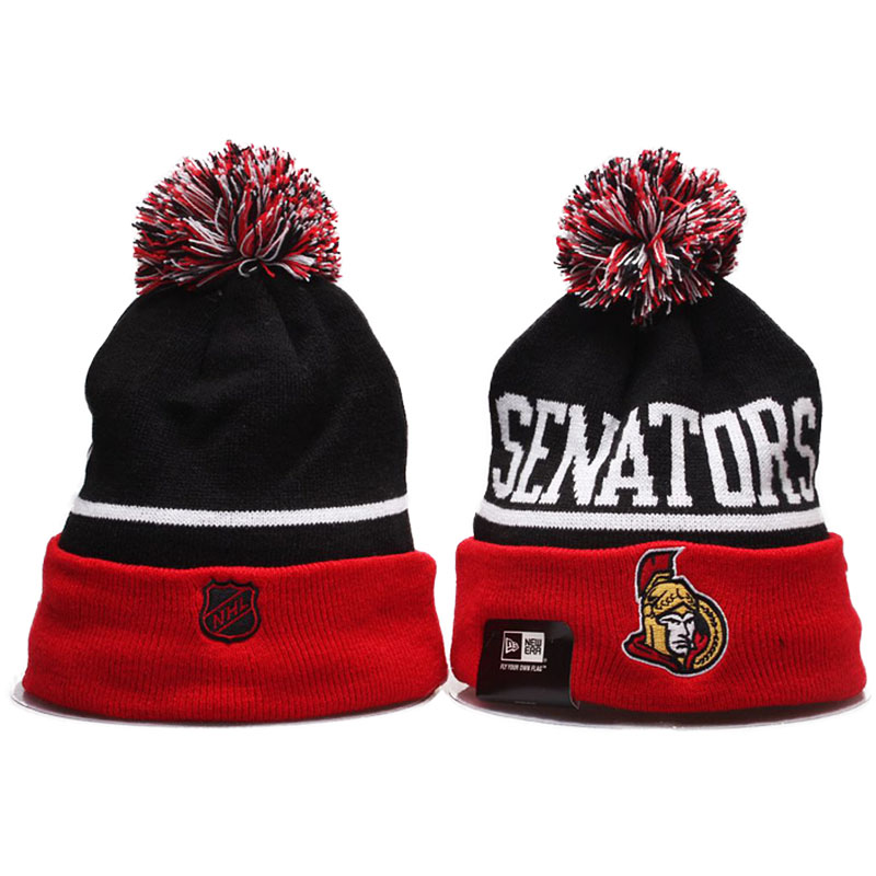 2016-2017 Ottawa Senators Team Cuffed Knit Hat With Pom Beanies Black/Red