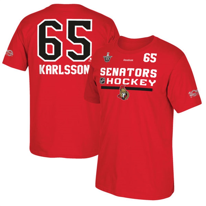 Senators #65 Erik Karlsson Red 2017 NHL Stanley Cup Playoffs Name And Number T-shirt