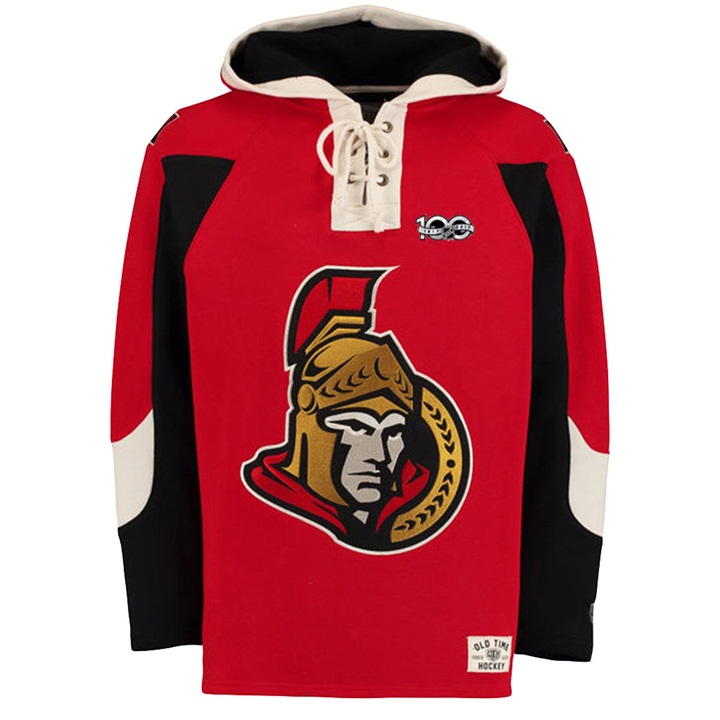 NHL Senators Red Centennial Patch Pullover Old Time Hockey Hoodie