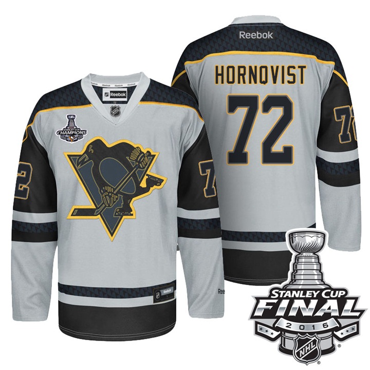 Penguins #72 Patric Hornqvist 2016 Stanley Cup Champions Gray Premier Crosscheck Finals Jersey