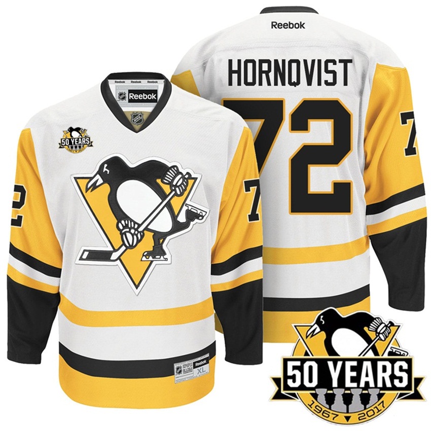 2016-17 NHL Patric Hornqvist #72 Penguins 50th Anniversary White Gold Away Premier Jersey