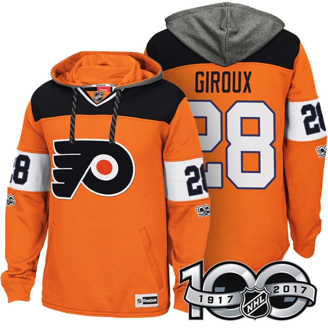 NHL Flyers #28 Claude Giroux Orange Centennial Classic Patch Hoodie