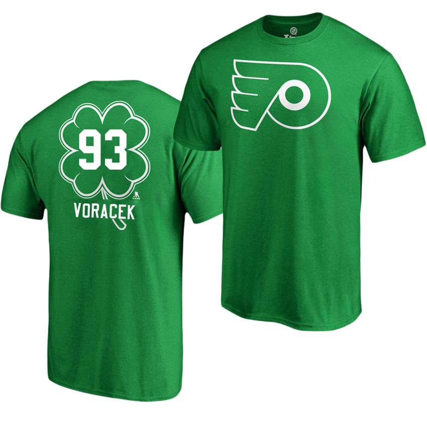 Flyers Jakub Voracek #93 Green Name And Number St. Patty's Day T-shirt