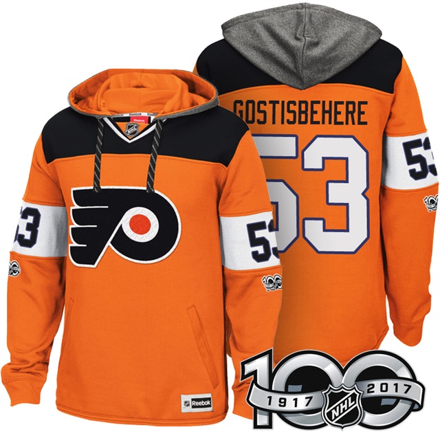 NHL Flyers #53 Shayne Gostisbehere Orange Centennial Classic Patch Hoodie