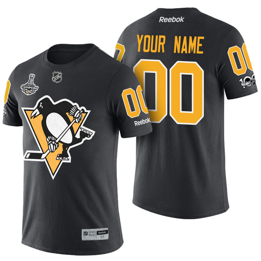 NHL Pittsburgh Penguins Black 2017 Stanley Cup Champions Customized Limited T-shirt