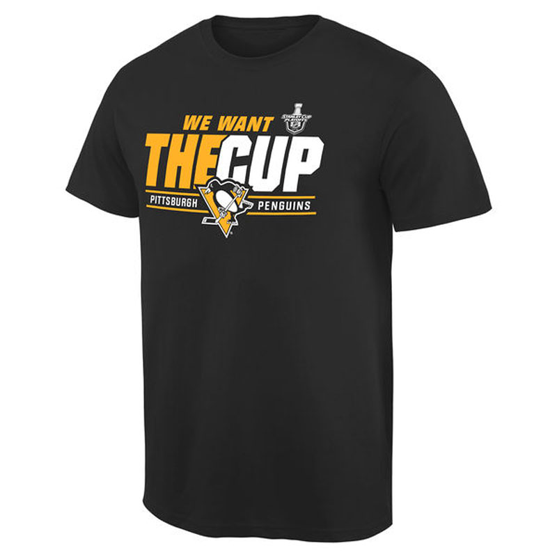 Pittsburgh Penguins 2016 Stanley Cup Playoffs Bound We Want The Cup Ice Hockey Black T-Shirt