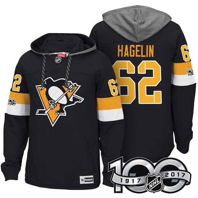 NHL Penguins #62 Carl Hagelin Black Centennial Patch Hoodie