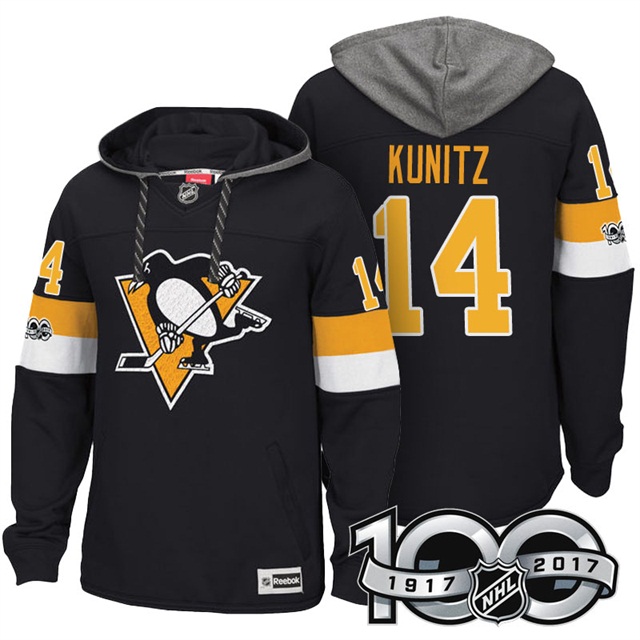 NHL Penguins #14 Chris Kunitz Black Centennial Patch Hoodie