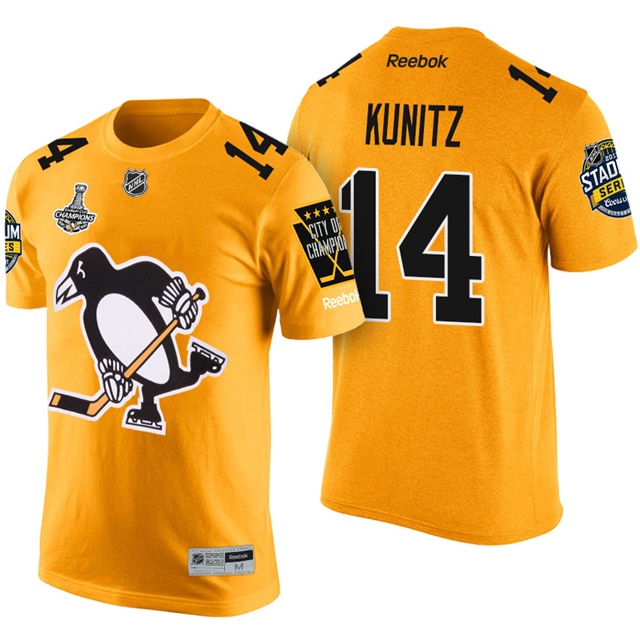 Pittsburgh Penguins #14 Chris Kunitz Gold 2017 Stanley Cup Champions Name And Number Limited T-shirt