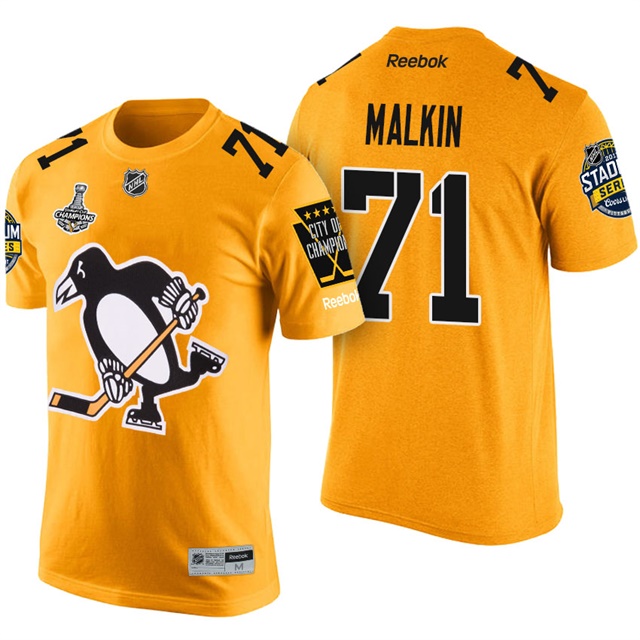 Pittsburgh Penguins #71 Evgeni Malkin Gold 2017 Stanley Cup Champions Name And Number Limited T-shirt