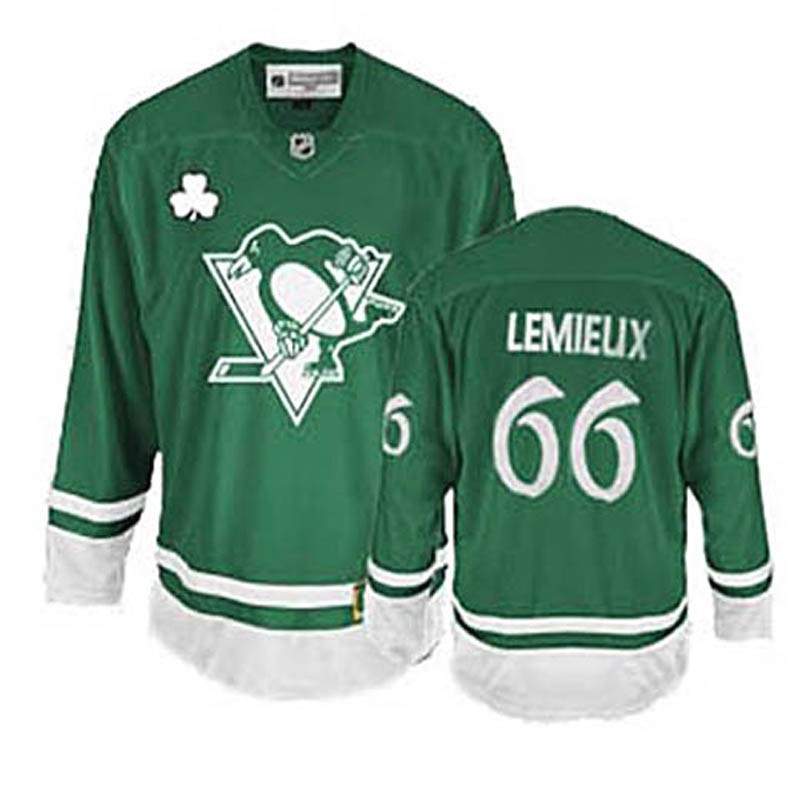 Mario Lemieux Pittsburgh Penguins #66 St Patty's Day Ice Hockey Jersey