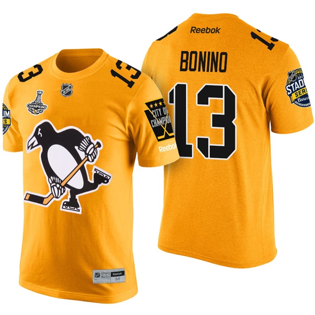 Pittsburgh Penguins #13 Nick Bonino Gold 2017 Stanley Cup Champions Name And Number Limited T-shirt