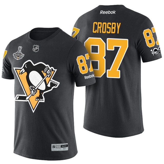 Pittsburgh Penguins #87 Sidney Crosby Black 2017 Stanley Cup Champions Name And Number Limited T-shirt 