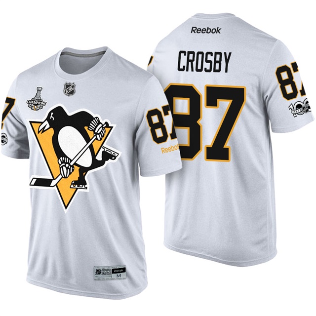 Pittsburgh Penguins #87 Sidney Crosby White 2017 Stanley Cup Champions Name And Number Limited T-shirt 