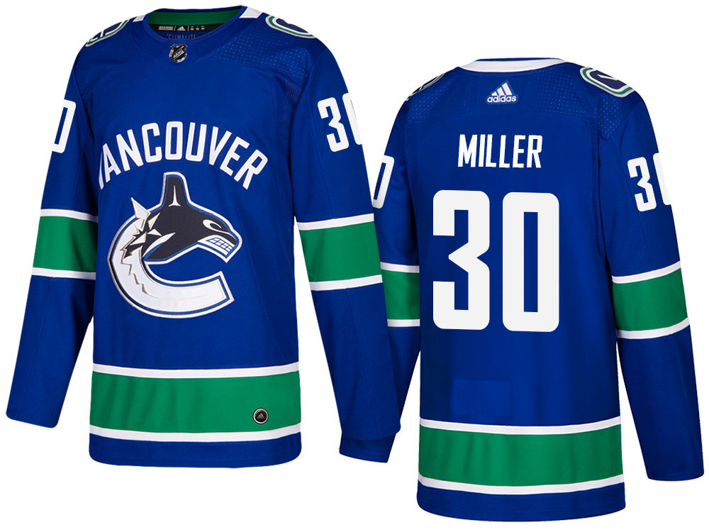 NHL Men's Vancouver Canucks #30 Ryan Miller Blue 2017-2018 Season New Outlook Uniforms