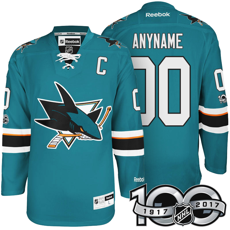 Sharks Teal 2017 Centennial Classic Custom Jersey