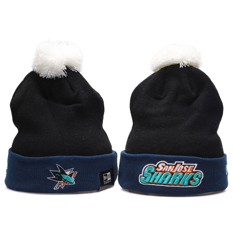 2016-2017 San Jose Sharks Team Cuffed Knit Hat With Pom Beanies Black