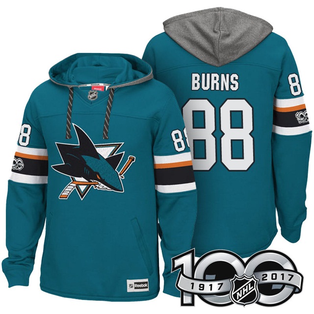 NHL Sharks #88 Brent Burns Teal Centennial Patch Hoodie