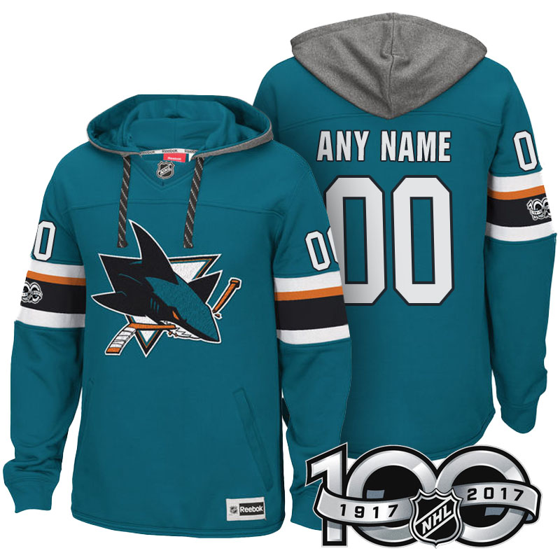 San Jose Sharks Teal Centennial Classic Patch Custom Hoodie