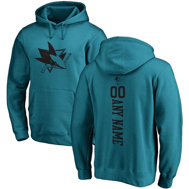 NHL San Jose Sharks Teal Personalized Backer Fleece Pullover Hoodie