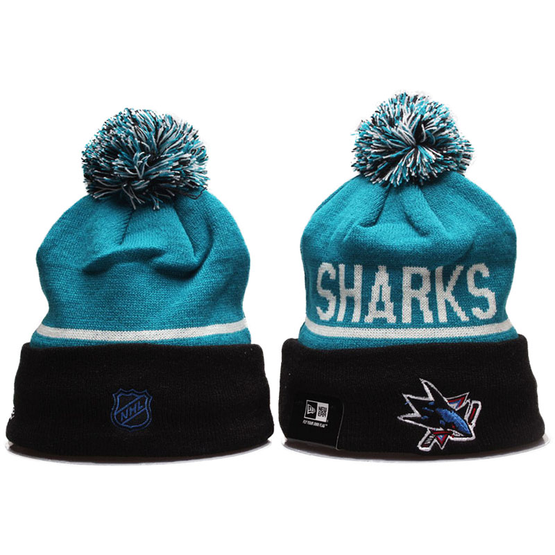 2016-2017 San Jose Sharks Team Cuffed Knit Hat With Pom Beanies Light Blue/Black