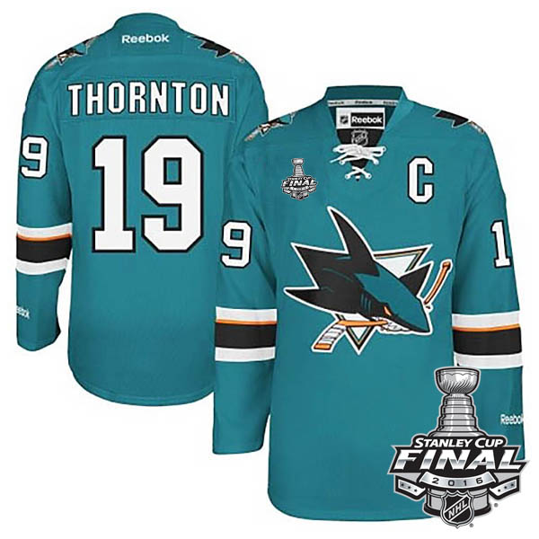 Joe Thornton San Jose Sharks #19 2016 Stanley Cup Teal Home Jersey