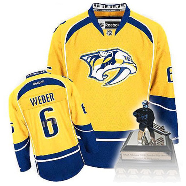 Predators #6 Shea Weber Reebok Gold Home Premier Messier Leadership Award Jersey