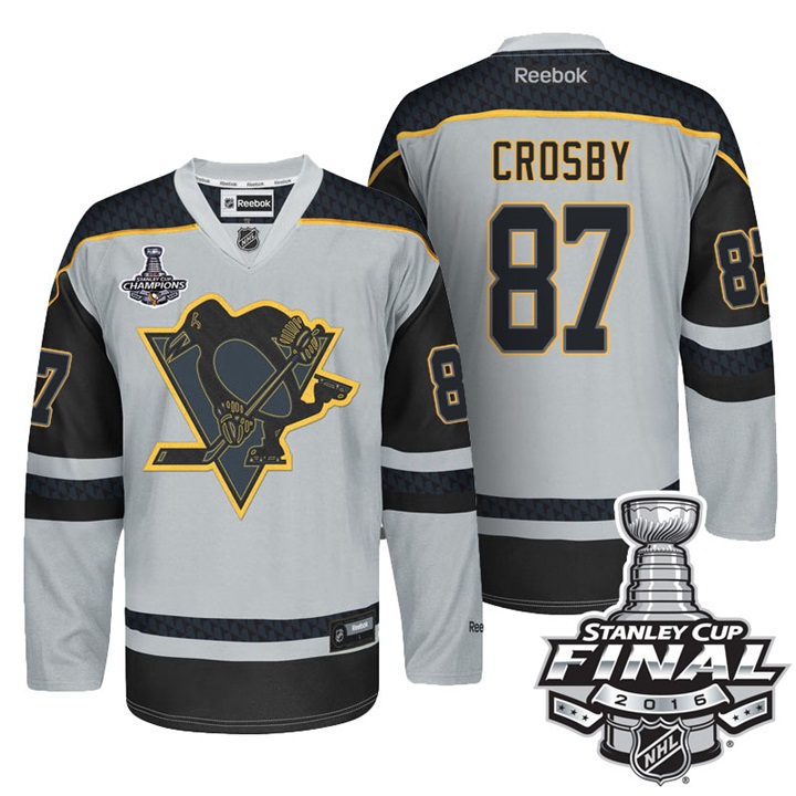 Penguins #87 Sidney Crosby 2016 Stanley Cup Champions Gray Premier Crosscheck Finals Jersey