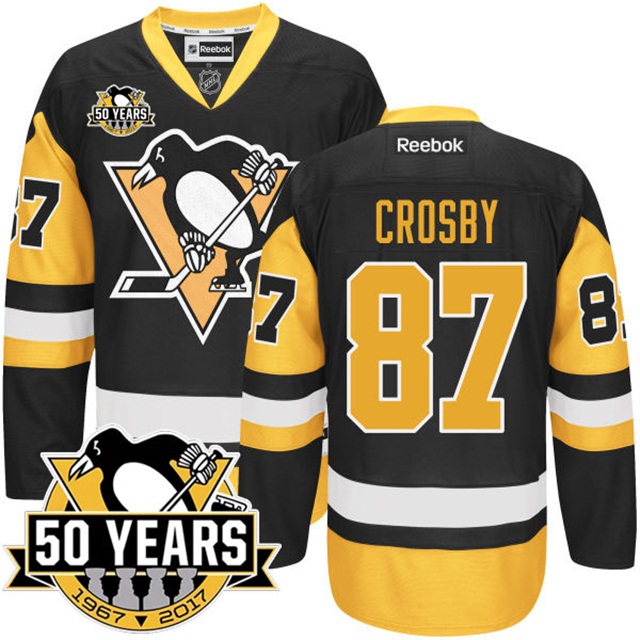 Penguins #87 Sidney Crosby 50th Anniversary Black 2016 Stanley Cup Champions Jersey