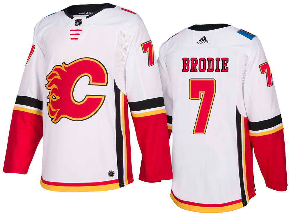 NHL Men's Calgary Flames #7 T. J. Brodie White 2017-2018 Season New Outlook Uniforms